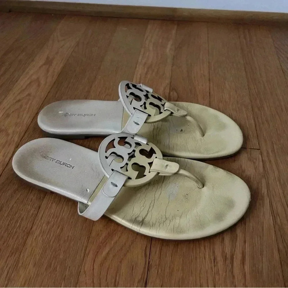 Tory Burch Women’s Miller Color Block Sweat Corn Yellow Leather Sandals Size 8 - Picture 4 of 7